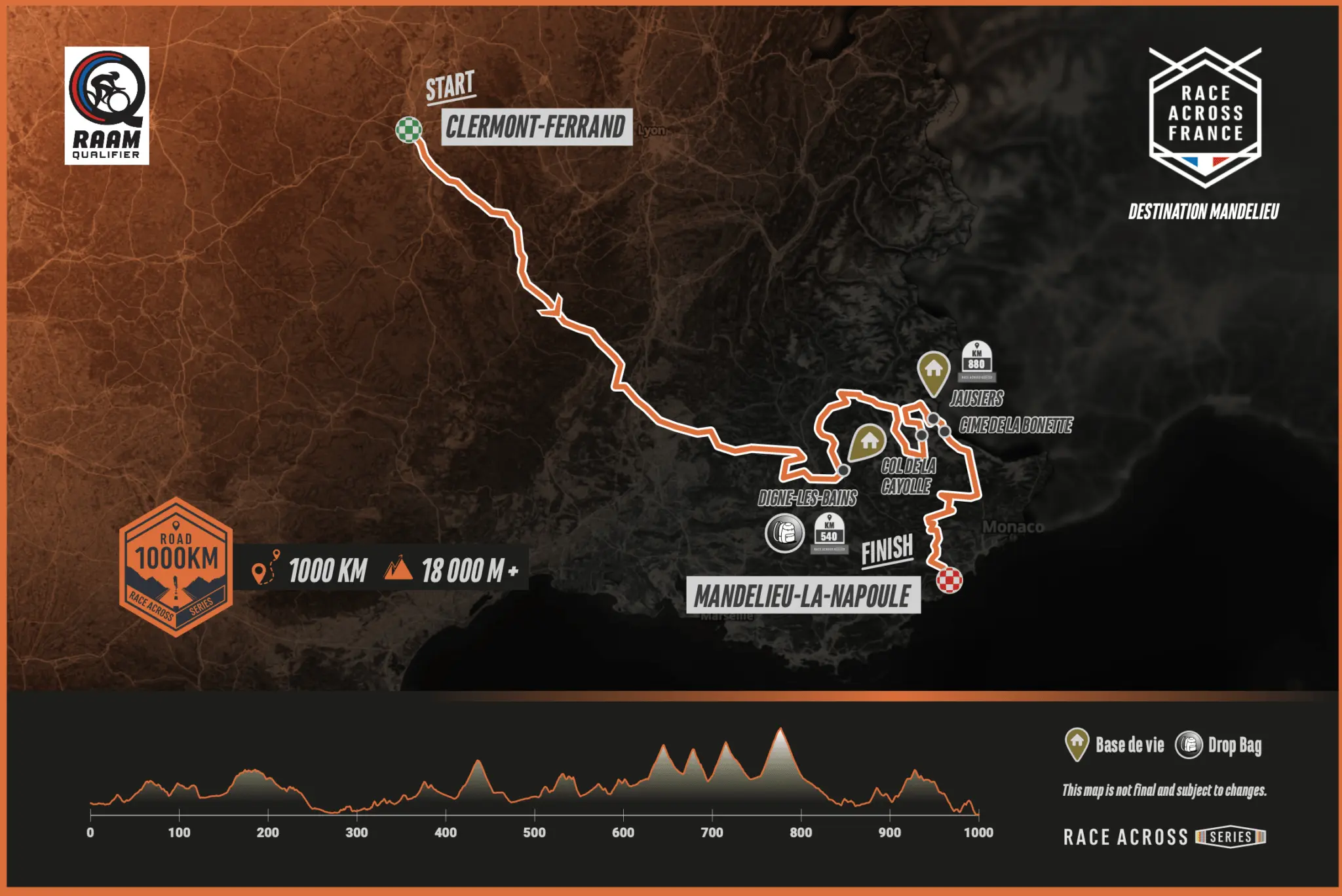 Parcours Race Across France 1000 km