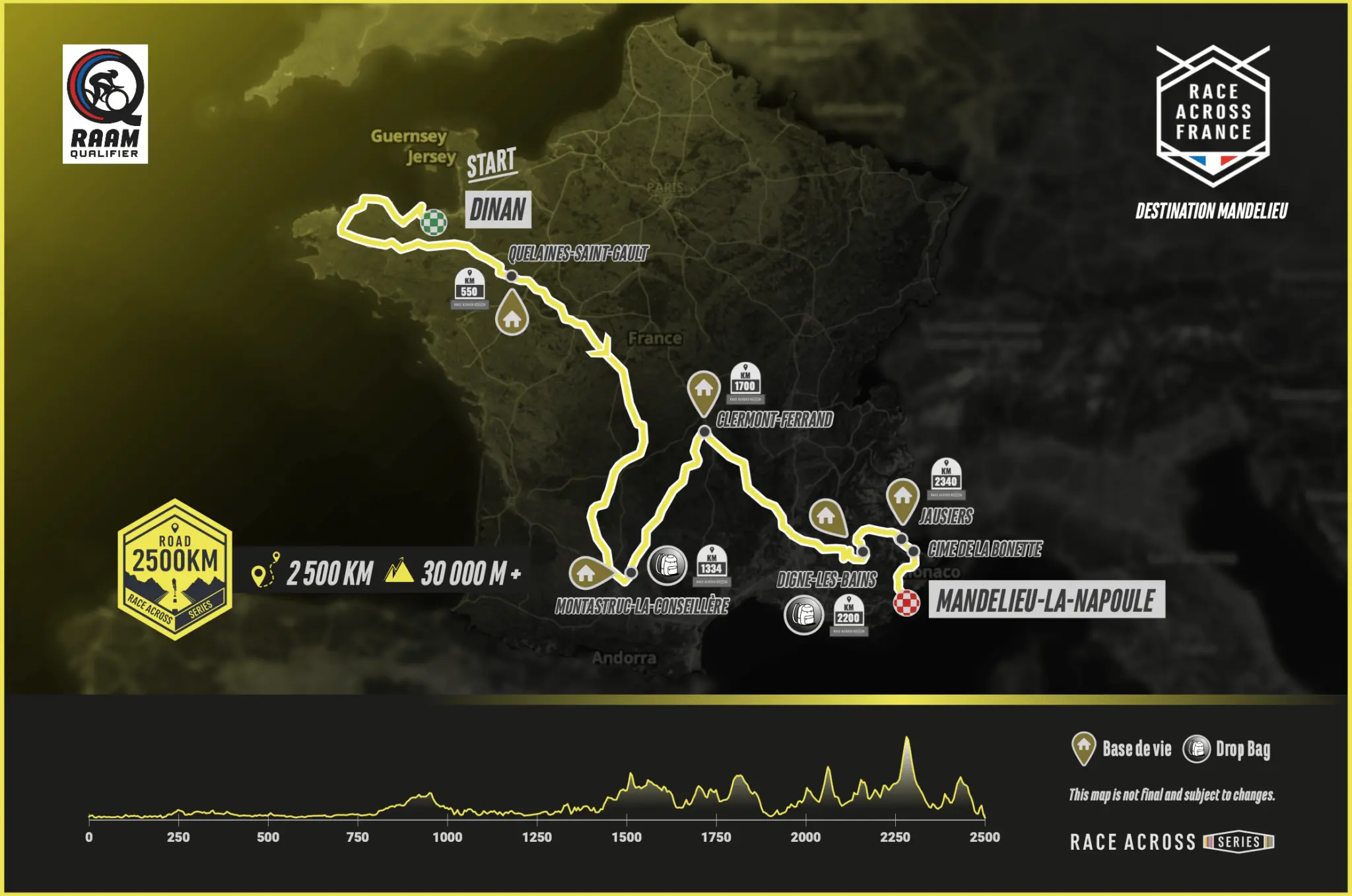 Parcours Race Across France 2500 km