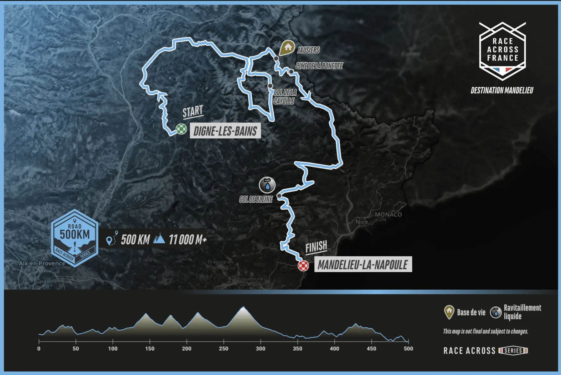 Parcours Race Across France 500 km