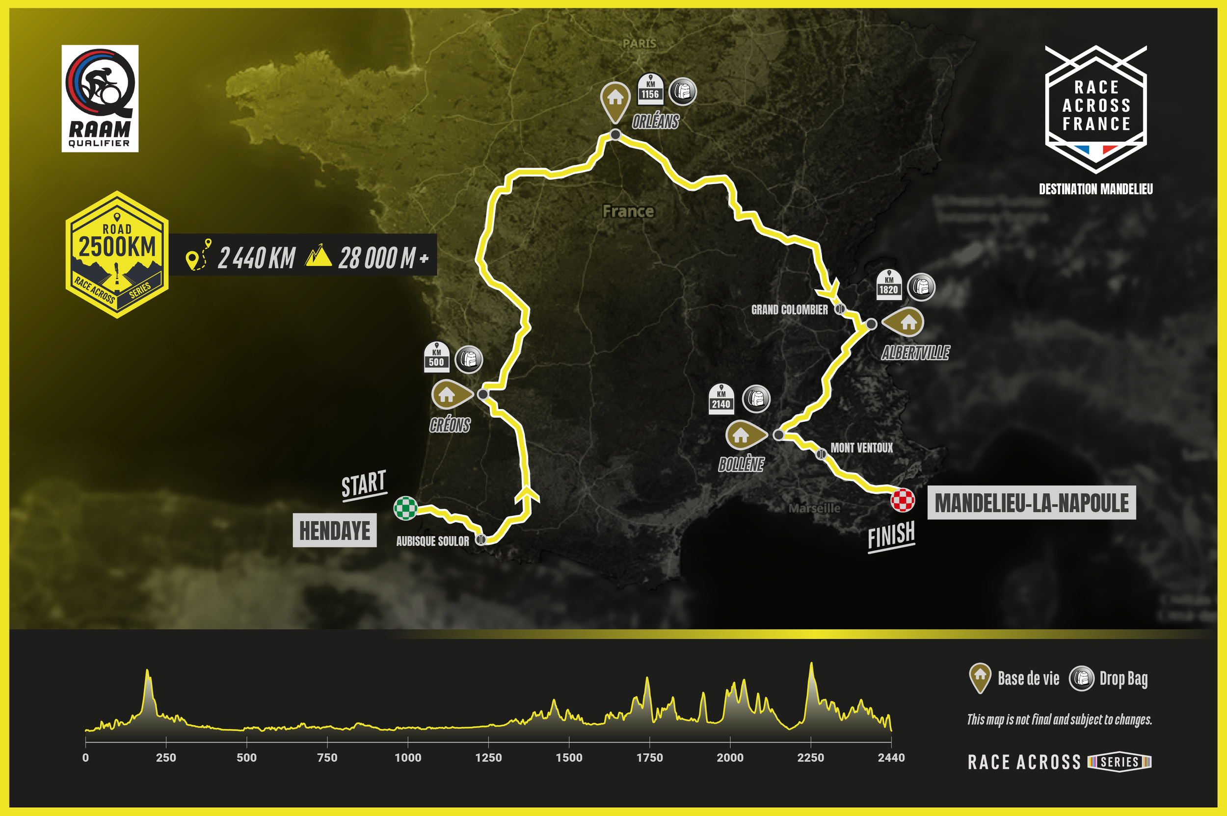 Parcours Race Across France 2500 km